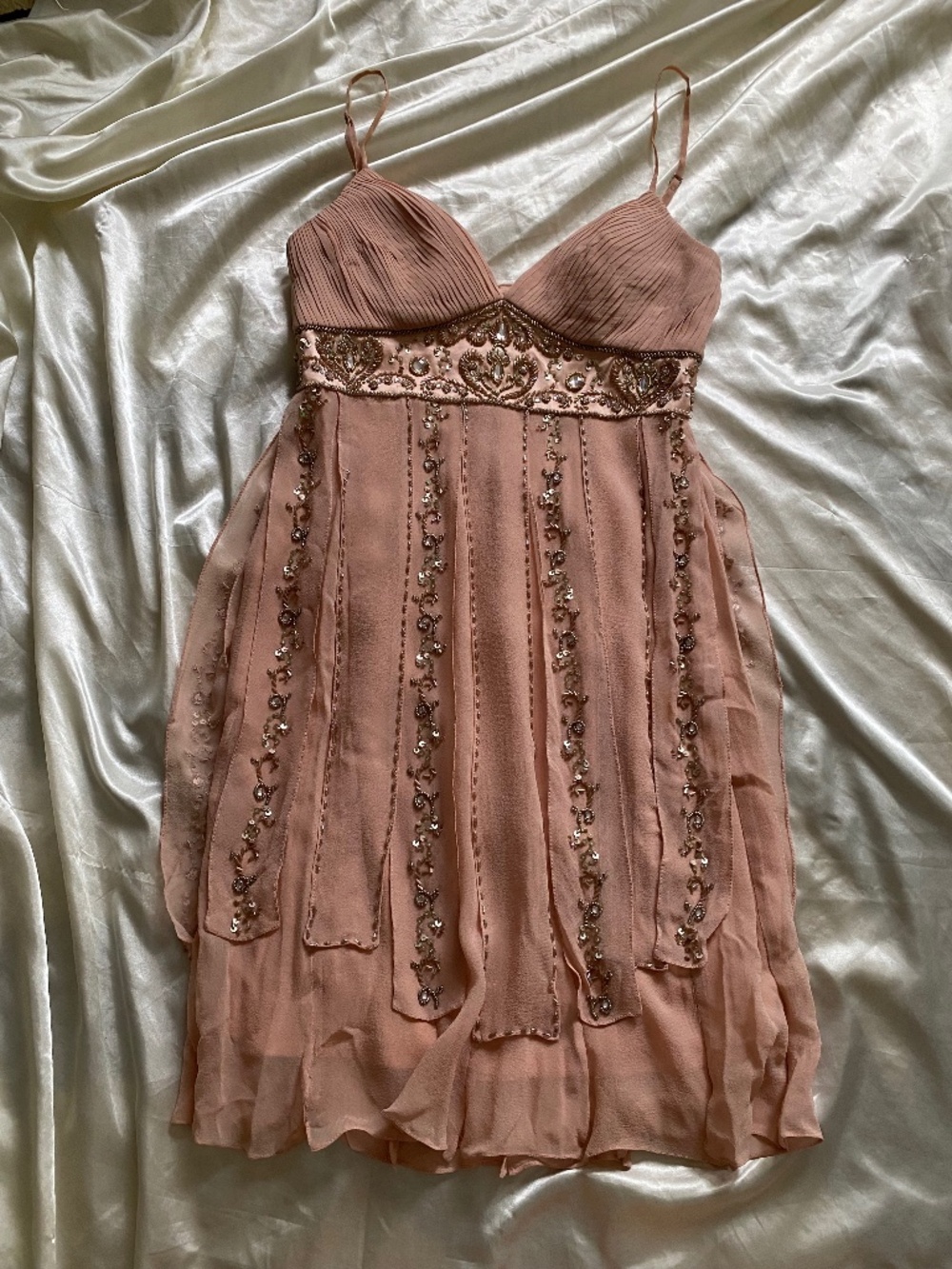 Rare Vintage y2k Sue Wong Pink Silk Beaded Flapper Party Dress Size 2 *read* - Picture 1 of 12